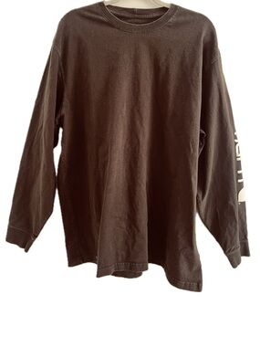 Carhartt Distressed Heavyweight Long-Sleeve Tee Paint Stains Men XL Brown
